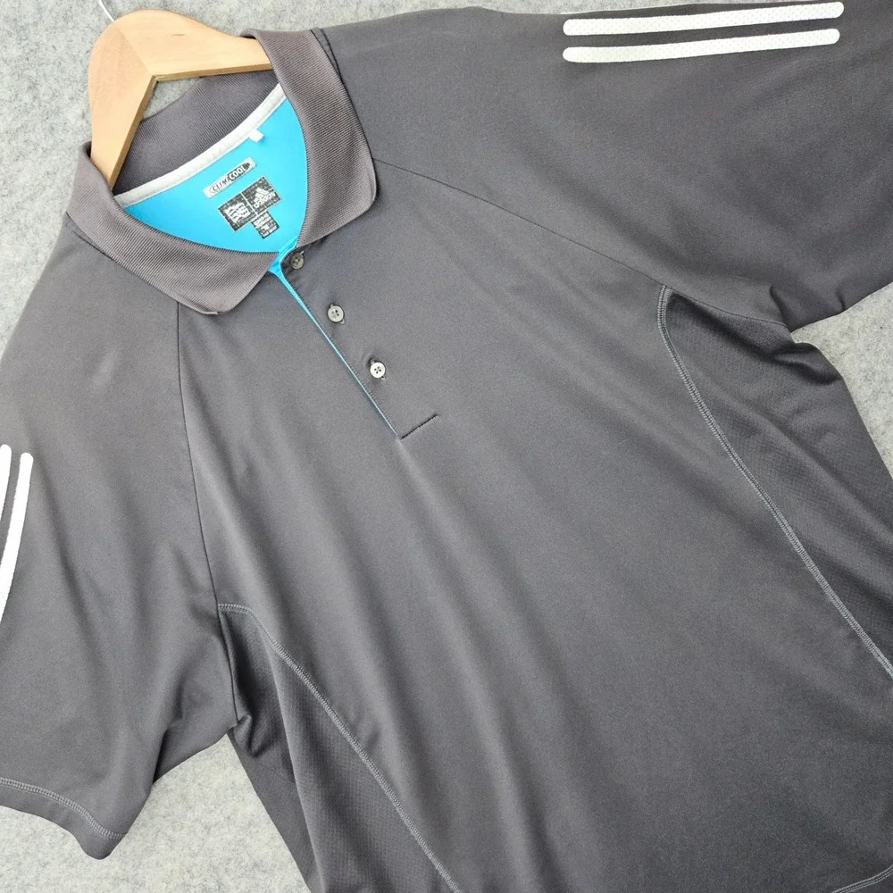Adidas Polo Shirt Men's Gray XL ClimaCool Short Sleeve 3-Stripe Performance Golf